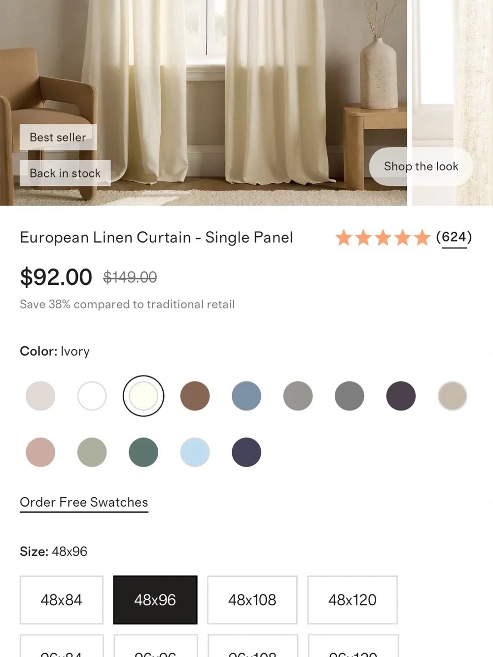 Quince Ivory European Linen Curtain Panels (Set of 2)